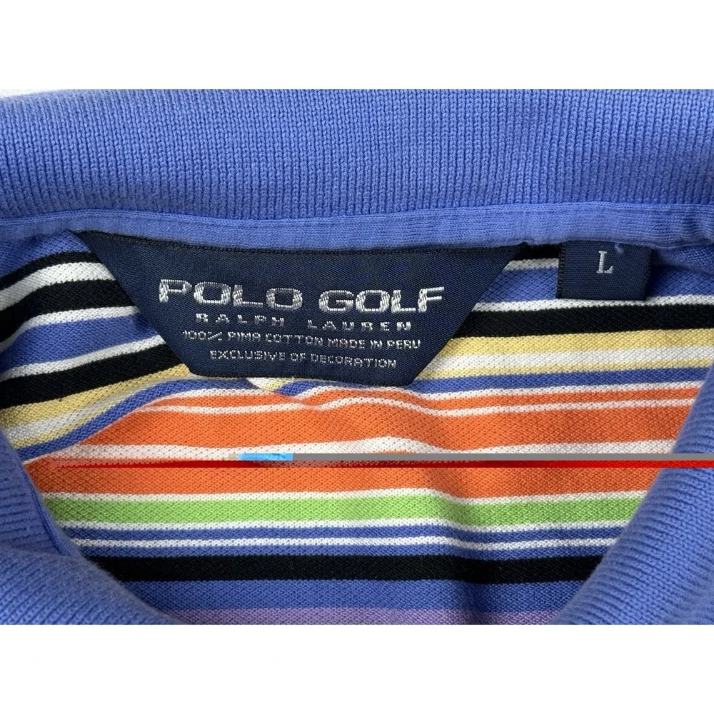 Polo Golf Ralph Lauren Stripe Polo Shirt‎ Blue Multicolor Size L Y2K Pima Cotton